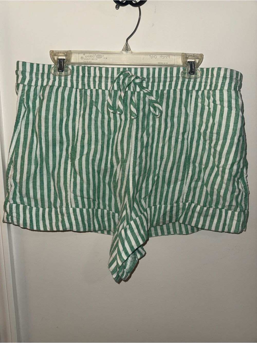 Universal Thread Green & White Striped High-Waist Linen Blend Drawstring Shorts
